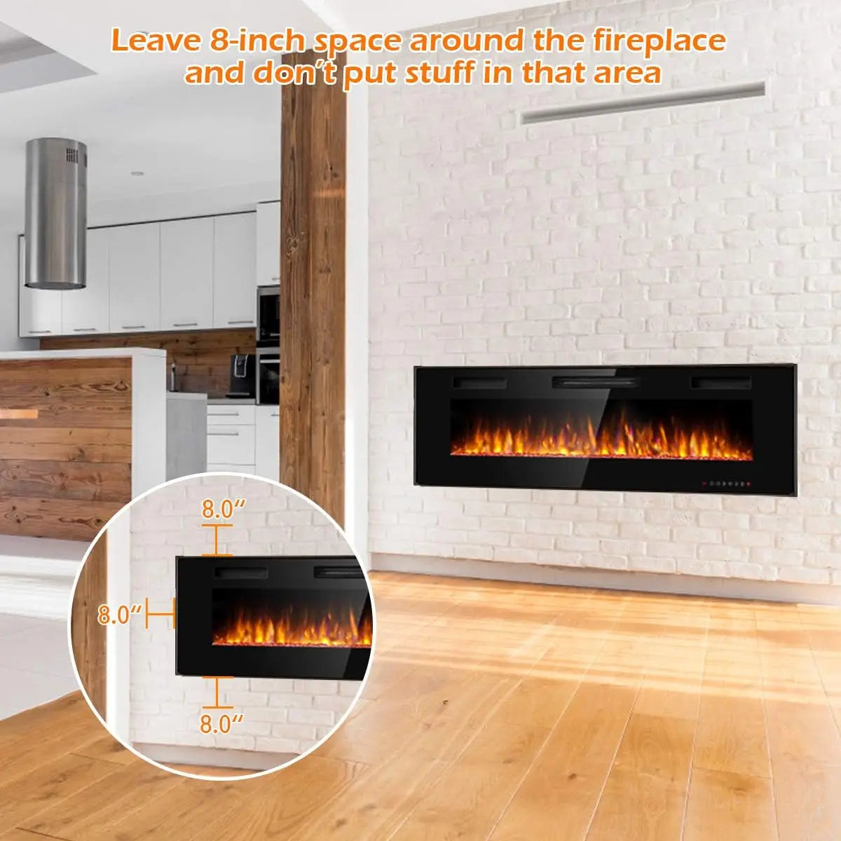 Tangkula 60 Inches Recessed Electric Fireplace, in-Wall & Wall Mounted Electric Heater with Adjustable Flame Color & Speed,