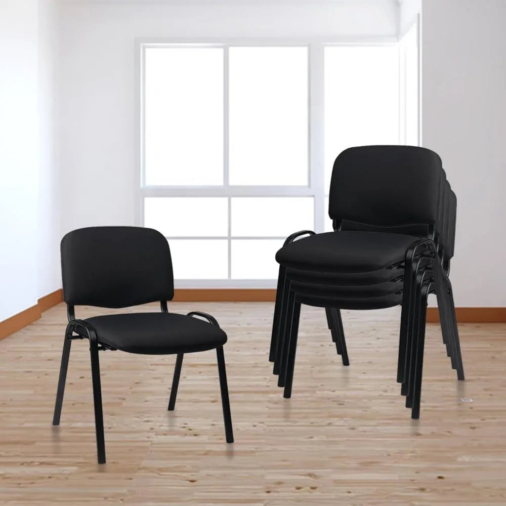 Set of 10 Pack Stackable Waiting Room Chairs Fabric Black Reception Chairs Metal with Thickened Seat Back Cushion for Waiting