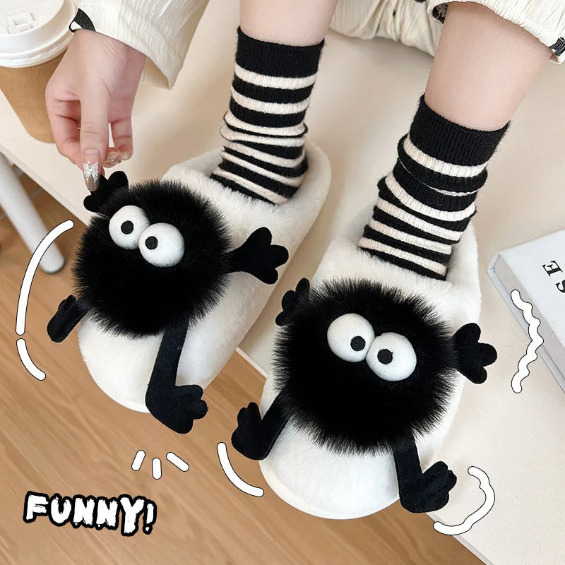 Cute Warm Slippers Cushion Slides Soft Warm Comfort Flat Fur Woman Cartoon House Slippers Funny Shoes Fluffy Comfy Shoes