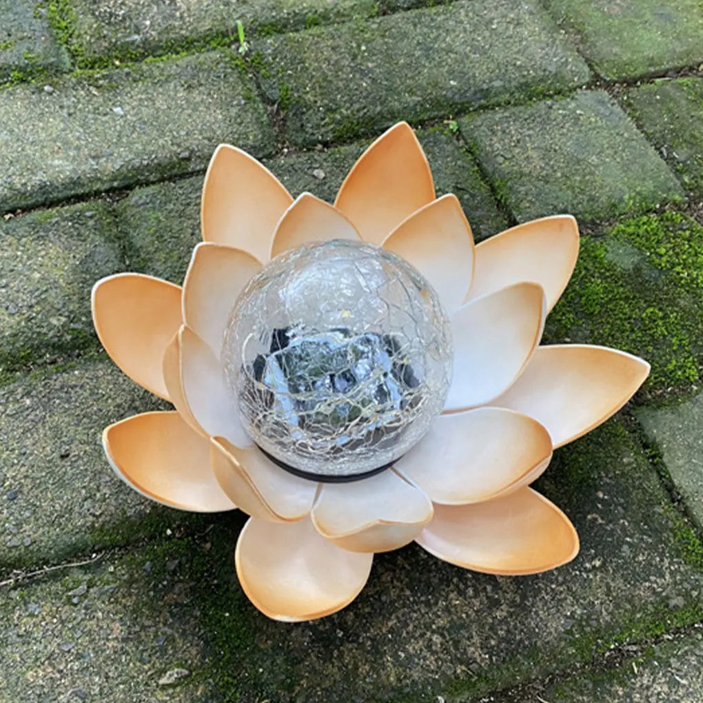 Lotus Shaped Garden Solar Lights Cracked Glass Ball Garden Lamp Halloween Christmas Outdoor Patio Lawn Garden Decoration