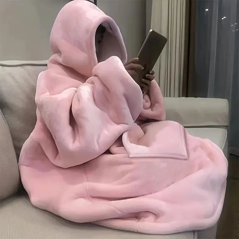 1 Super Large Hoodie Blanket, Wearable Double-sided Blanket Hoodie, Super Soft Comfortable Snuggling Hoodie, Fluffy Pullover