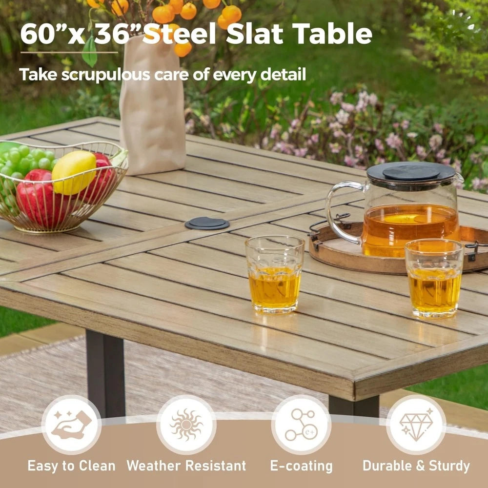 Patio Dining Sets , Wood-Like Table Top for Outdoor Kitchen Lawn Garden,Backyard,Outdoor Dining Chairs Rectangular Dining Table