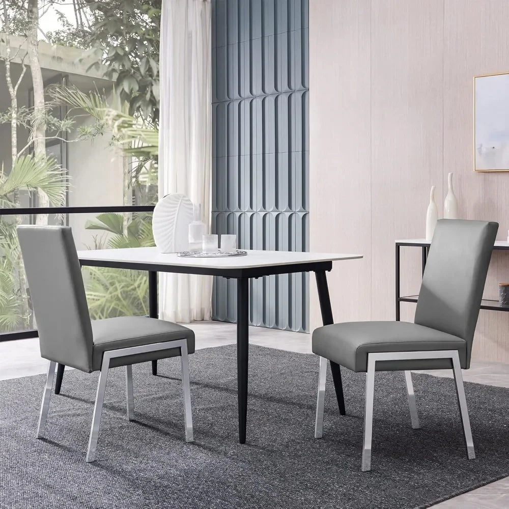 Upholstered Dining Chairs Set of 6, Armless Grey Accent Chairs with Chromed Metal Legs, Dining Chairs