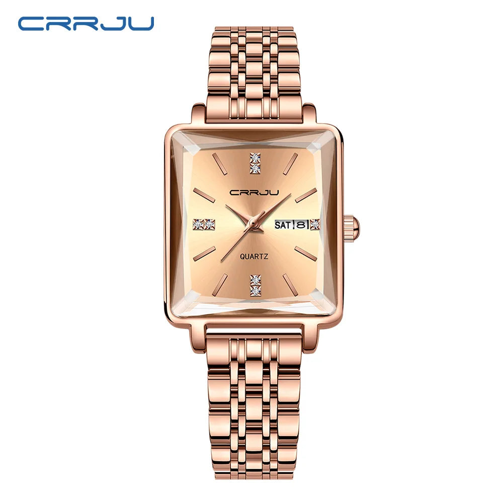 CRRJU Women Watches Creative Steel Dress Bracelet Wristwatches Ladies Square Waterproof Female Relogio Feminin