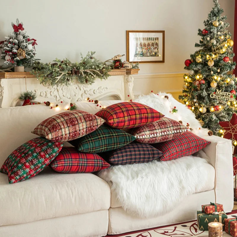 Living Room Sofa Christmas Red Plaid Pillow Case Modern Cushion Cover