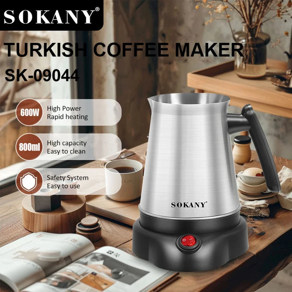 Turkish Electric Coffee Maker Machine,5 To 6 Cup Brewing Capacity,Stainless Steel,   for Delicious Turkish & Greek Coffee,800ML