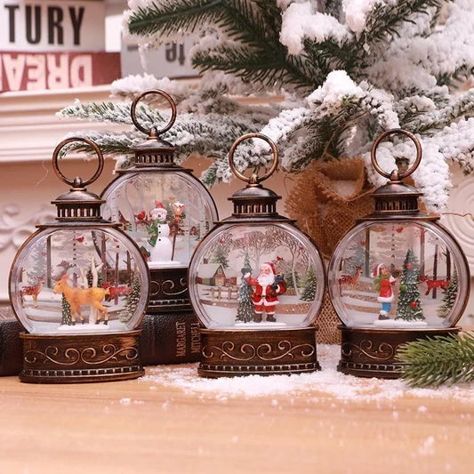 2024 New Lighted Christmas Snow Globe Lantern Battery Operated LED Night Light with Hook Christmas Tree Ornaments Gift Ideas