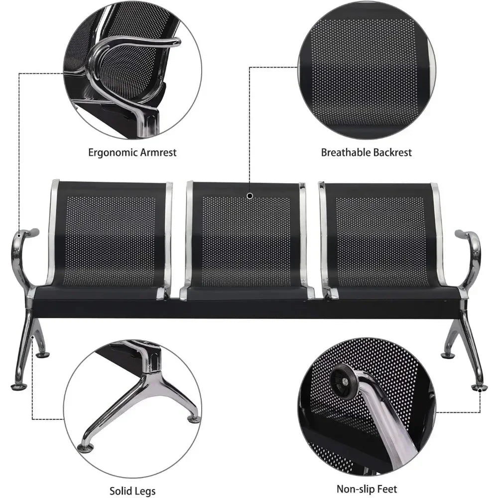 Waiting Chairs,3 Waiting Room Benches with Handrails, Airport Reception and Office Benches for Business Purposes Waiting Chairs