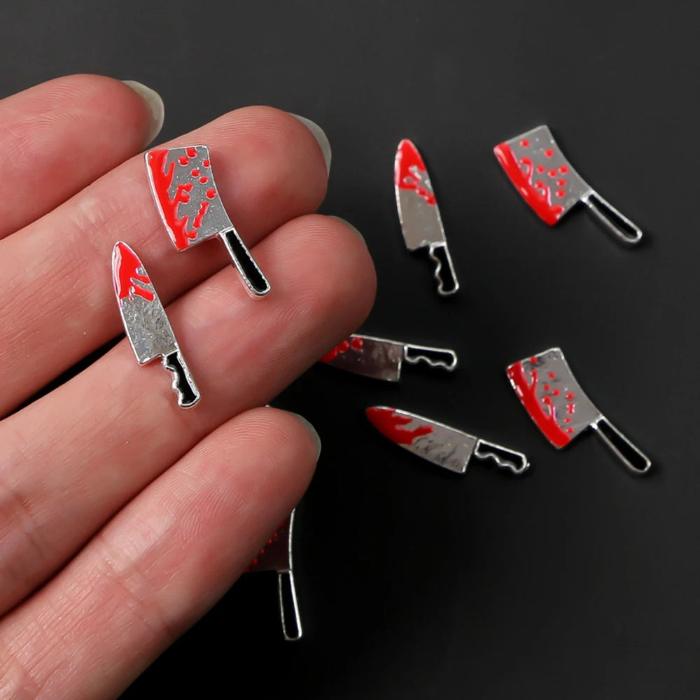 10Pcs Halloween Fake Weapon with Blood Nail Charms Bloody Horror Metal Nail Art Decorations Manicure Accessories Punk Jewelry *&