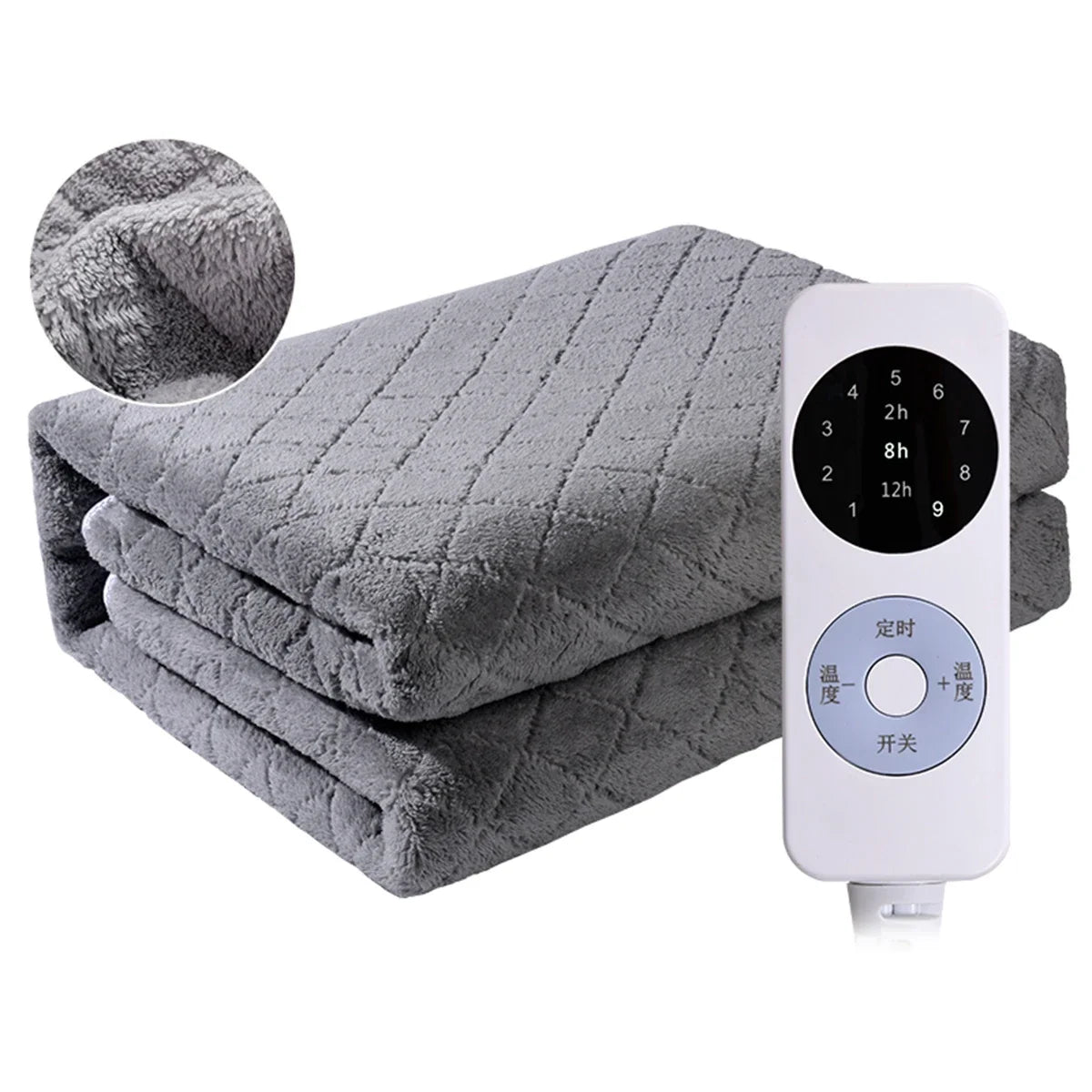 70x150cm Grey 15-45℃ Electric Blanket 70W 220V Blanket Fast-Heating Full Body Warming 9 Temperature Settings Auto Off