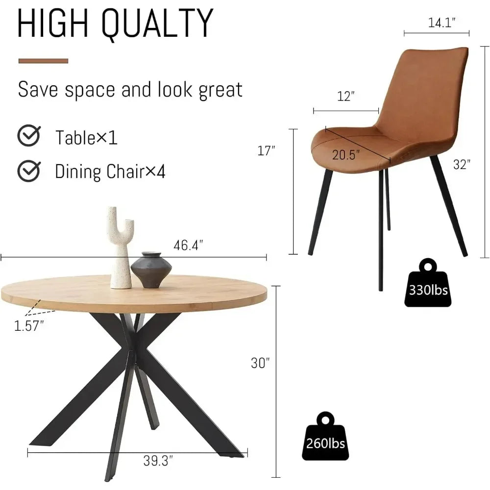 Round Dining Table Set,Mid Century Modern Dining Table for 4-6 Person, w/Steel Legs, Coffee Table for Kitchen Dining Room,Office