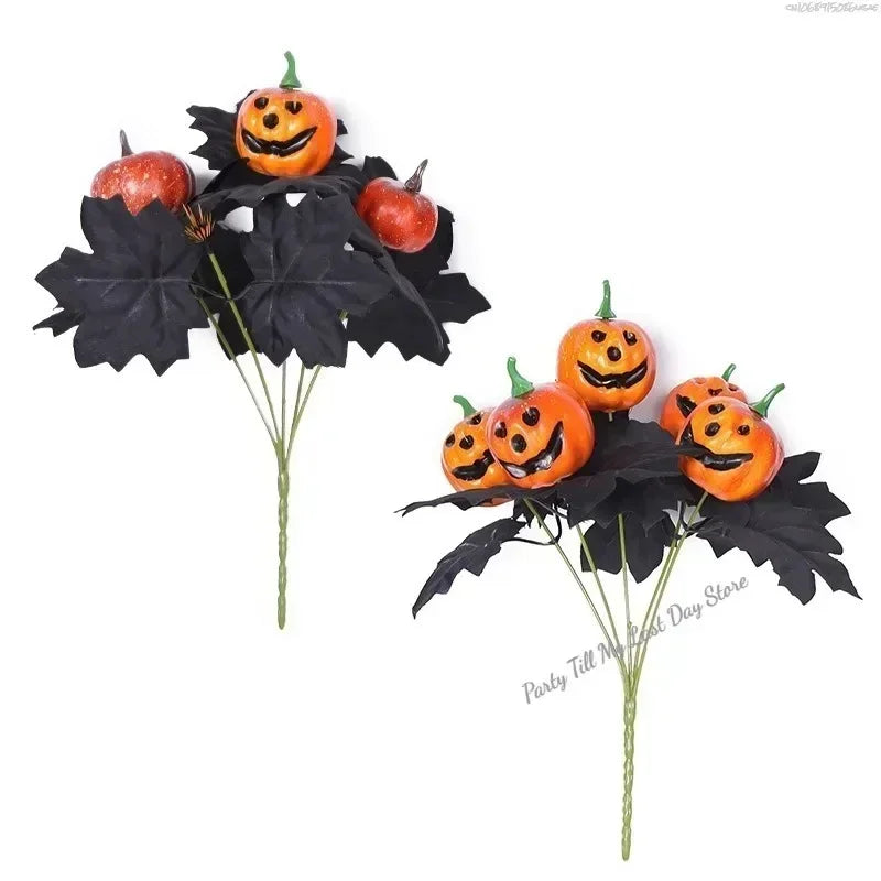 Halloween Decoration Artificial Flowers Bouquet with Pumpkins & Black Roses, Halloween Table Centerpiece for Dining Living Room