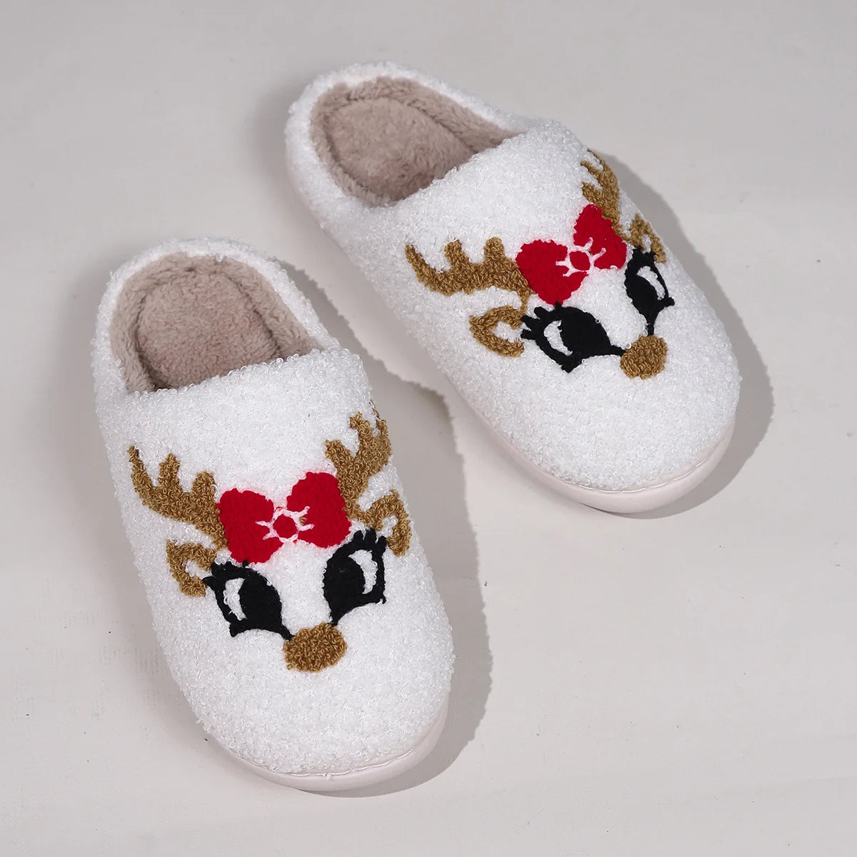 Christmas Slippers Winter Gingerbread Elk Fluffy Winter Warm House Funny Shoes Cushion Slides Bedroom Ladies Plush Winter Shoes