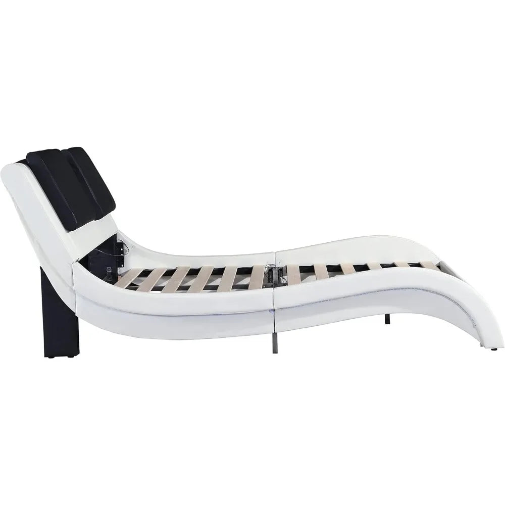 Upholstered Platform Bed Frame with led Lighting,Bluetooth Connection to Play Music Control Backrest Vibration Massage