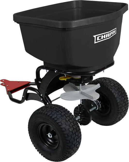 Made in The USA 150-Pound Tow and Pull Behind Spreader with Auto-Stop Dual Impeller That Stops When Not Moving, Designed