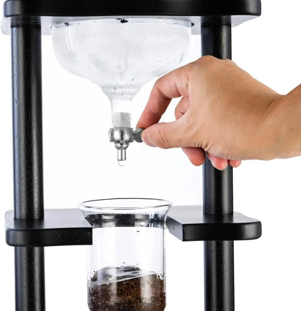 Ice Coffee Machine With Slow Drip Technology Makes 6-8 cups (32oz), Large Capacity Cold Brew Coffee Tower, Black Wood Straight