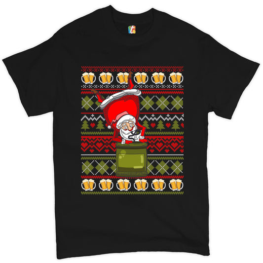 Santa Claus Keg Stand T shirt Christmas Ugly Sweater Beer Drinking Men's