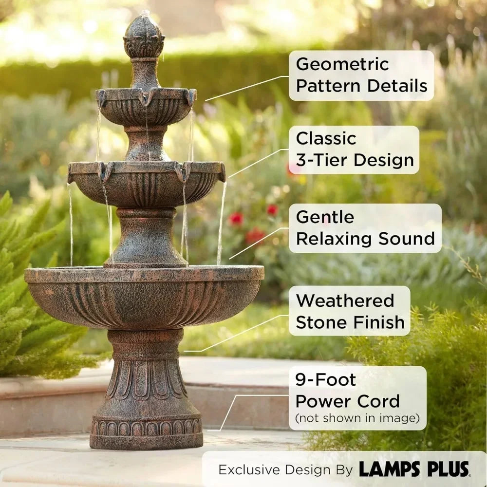 Outdoor Fountain & Waterfall, 43 Inch High 3 Levels Linked Garden Terrace Backyard Deck Home Lawn Porch