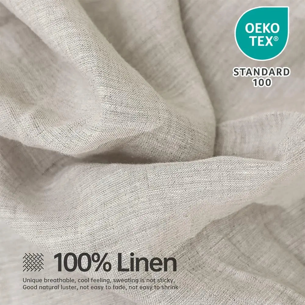 100% Linen Sheet Set Solid Color-4 Pcs Washed French Linen Bed Sheets(1 Flat Sheet,1 Fitted Sheet,2 Pillowcases)-Breathable