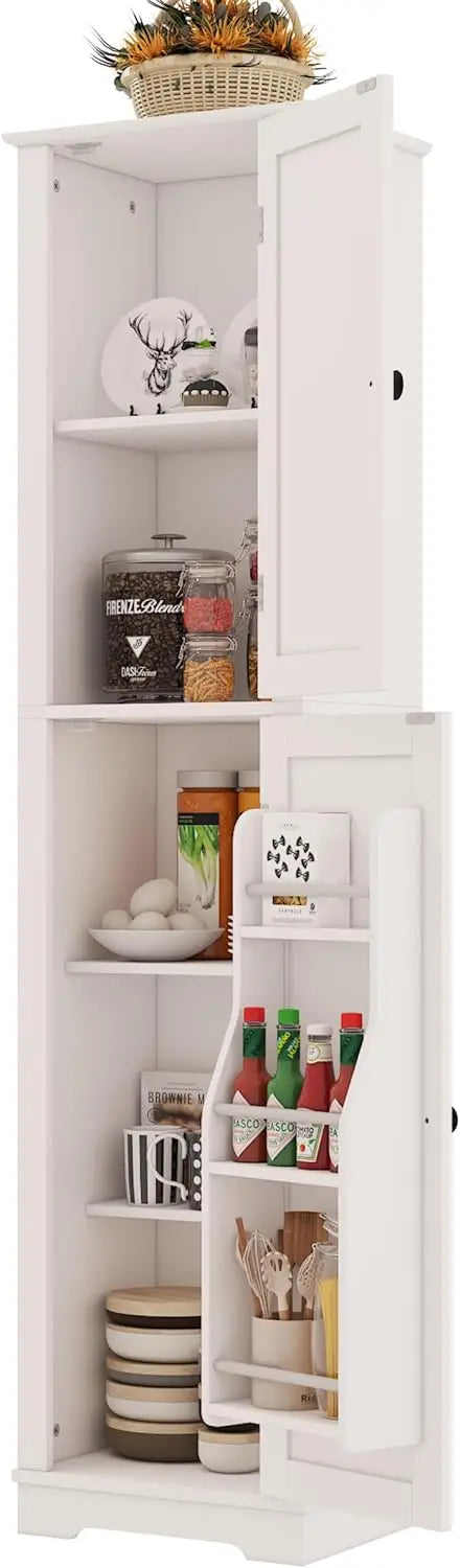 Tall Bathroom Storage Cabinet, 64" Slim Kitchen Pantry with Door Storage, Narrow Wood Freestanding Cabinets with Adjustable