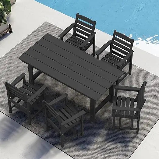 Outdoor Dining Sets, Outdoor HDPE Dining Furniture Set with Umbrella Hole Cut-Out Table and 4 Chairs, All Weather Dining Set