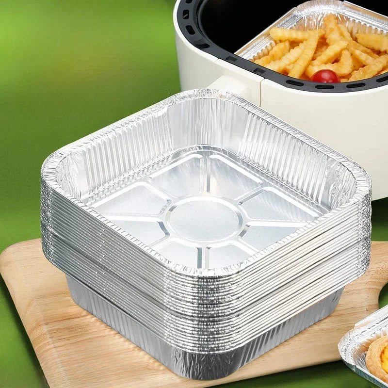 Aluminum Foil Box for Air Fryer Household Tin Foil Bowl Thickened Square Round High Temperature Oven