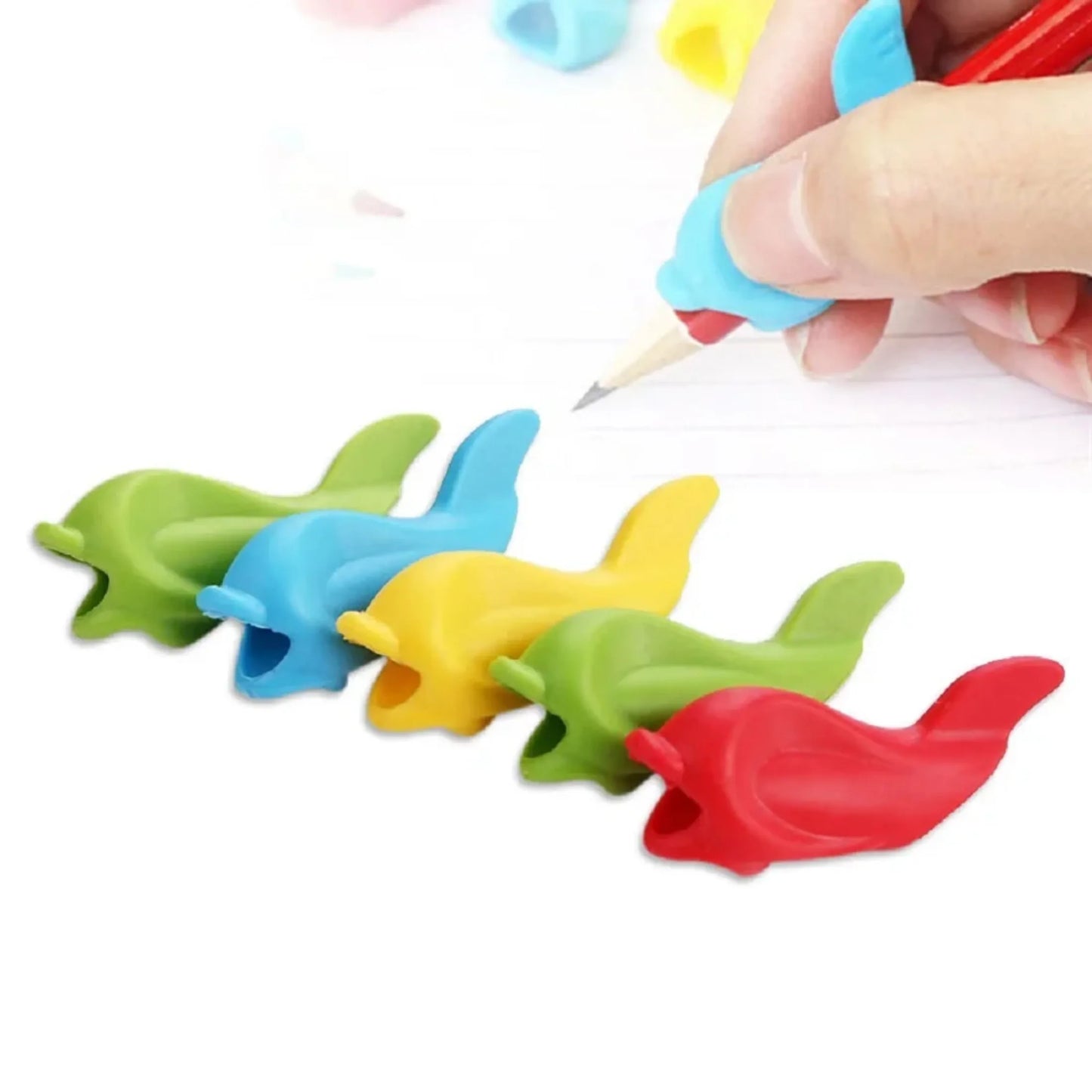 100pcs Silicone Fish Holding Pen Environmental Protection Children Students Pencil Aid Grip Set Posture Correction Tool