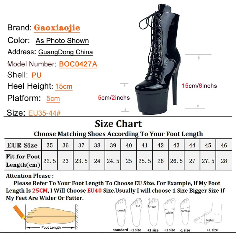 New Black Boot for Women 15CM High Heels Zip Ankle Boots Lace-up Knight Sexy Pole Dancing Platform Stripper Shoes WESTERN Boots