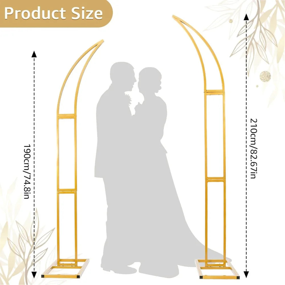 Set of 2 Curved Large Gold Metal Wedding Arch Backdrop Stand for Ceremony and Party, Balloon Arch Stand for Event Decoration