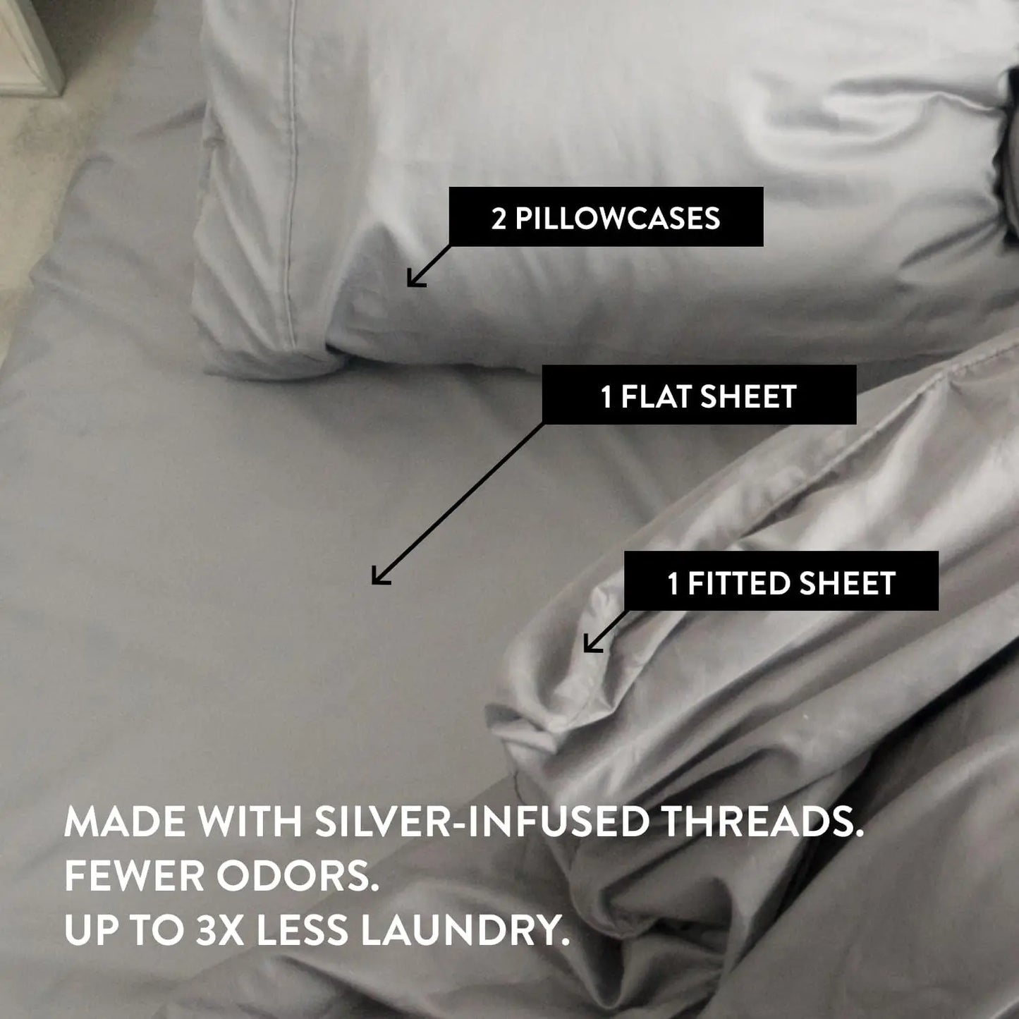 Size 4-Piece Sheet Set - 300 Thread Count Comfy Cooling Sheets - Silver-Infused Temperature Control Sheets - Breathable