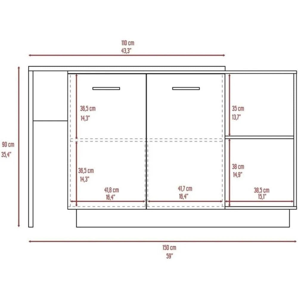 Two-Door Kitchen Island in Black-Light Oak - Engineered Wood Kitchen Islands