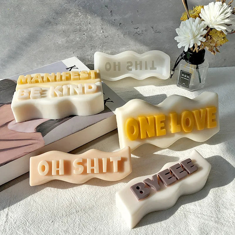 DIY Alphabet Drip Resin Silicone Mold Wave Shape Aroma Candle English Words Letters Mould Handmade Soap Candle Making