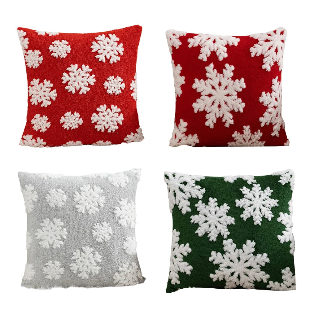 45CM Christmas Throw Pillowcase Without Core Green Red Snowflake Velvet Christmas Pillowcase Sofa Chair Pillow Decorative Cover