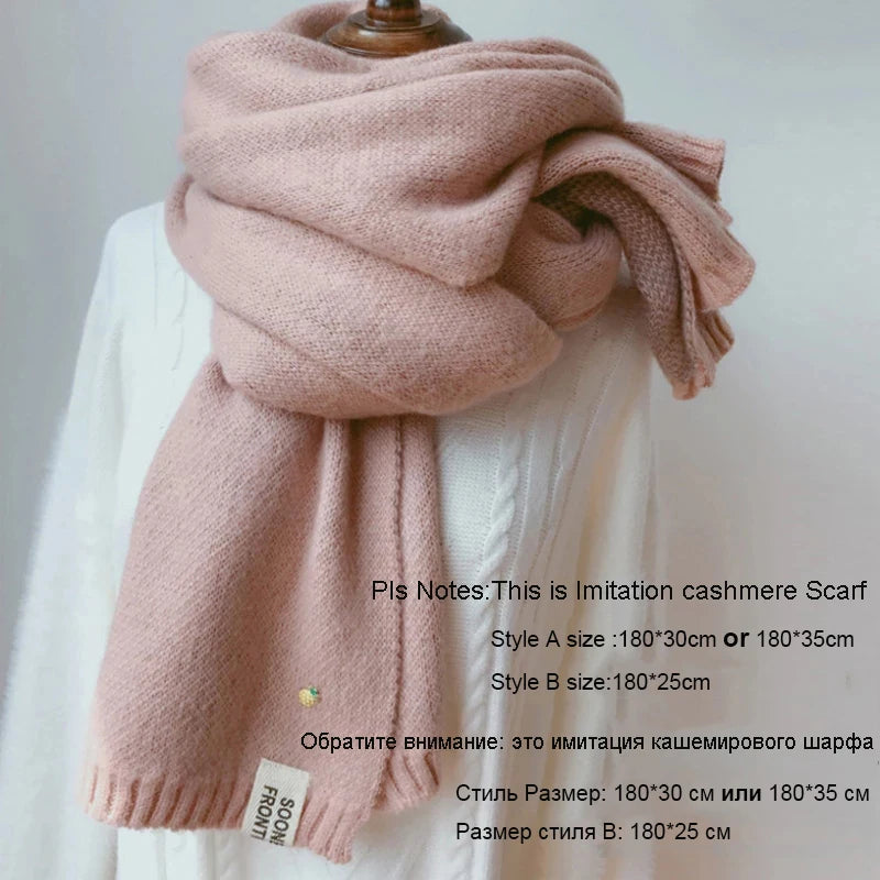 2022 Women Solid Cashmere Scarves Lady Winter Thicken Warm Soft Pashmina Shawls Wraps Pink Black Female Knitted Wool Long Scarf