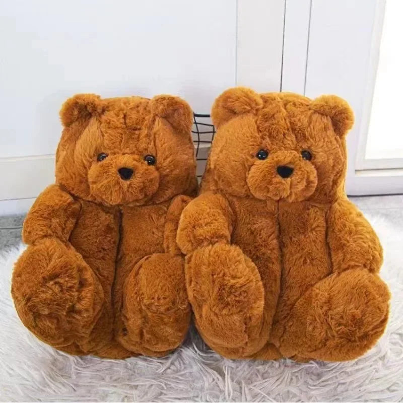 Cartoon Bear Cotton Slippers Warm Cute Teddy Bear Slippers Oversize Indoor Home Winter Plush Cotton Shoes