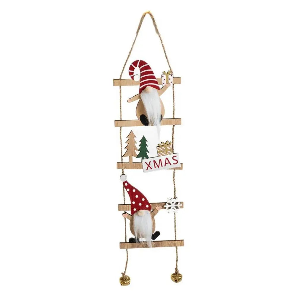 Cartoon Climbing Ladder Santa Claus Pendants with Bells DIY Christmas Wooden Hanging Tree Festive Merry Christmas Decor