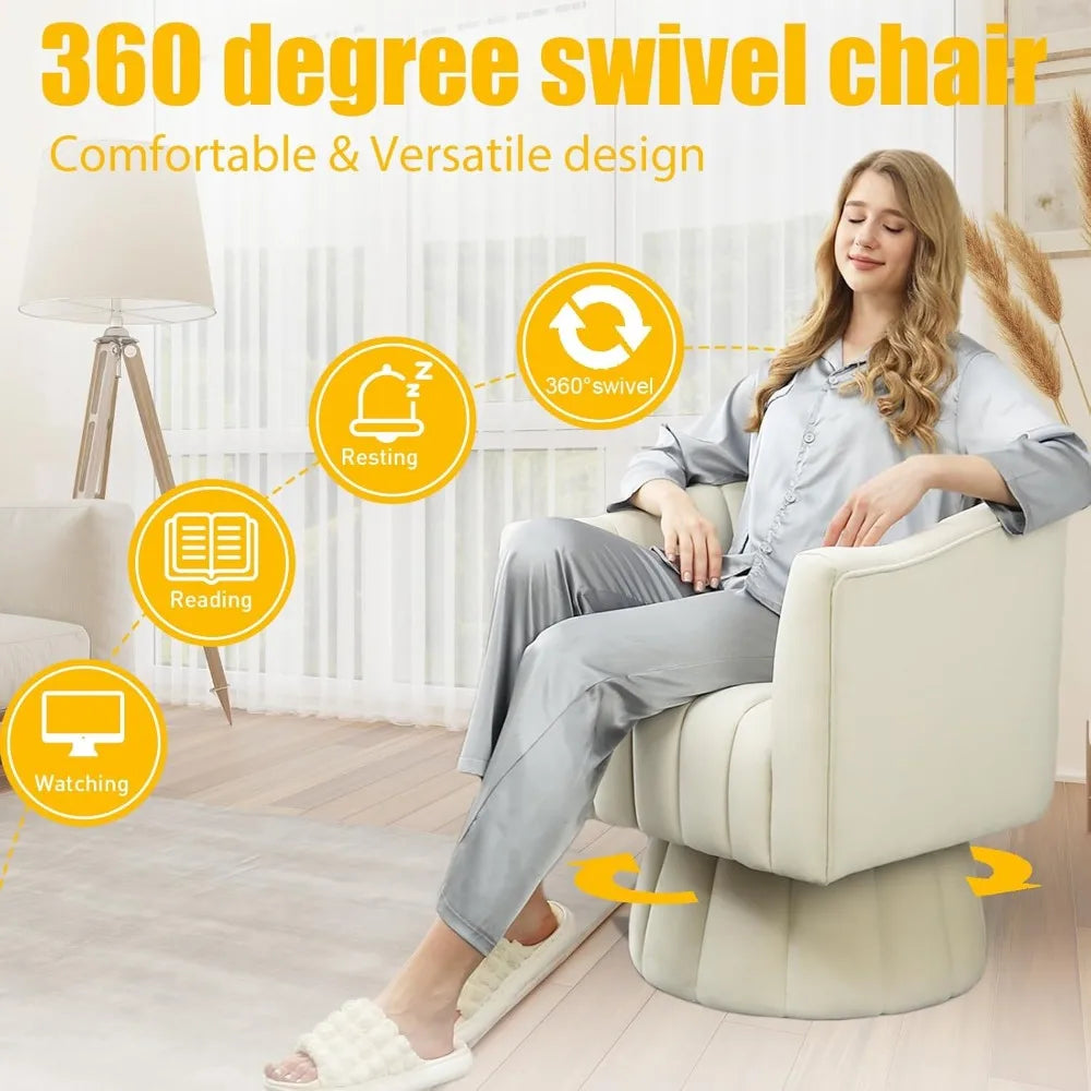 360 Degree Swivel Chair,Modern Lounge Sofa Round Barrel Chair,Fluffy Velvet Fabric Chairs for Home Sofa Living Room