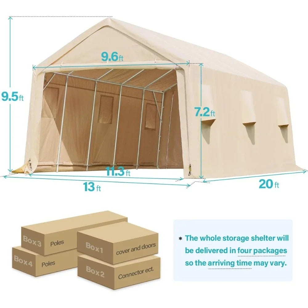 Garage Carports Portable with 2 Roll up Doors, Vents Outdoor Storage Shelter for Vehicle Truck Anti-UV Snow Resistant Waterproof