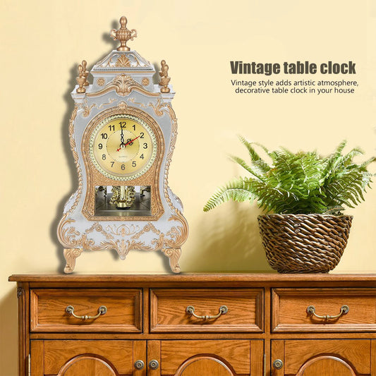 Vintage Style Plastic Table Clock Antique Home Hotel Decorative Desk Alarm Clocks(White)