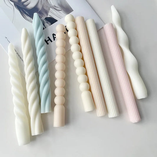 Long Spiral Taper Candle Silicone Mold Candlelight Dinner Candles Mould Twist Stripe Long Handle Church Candle Making Supplies