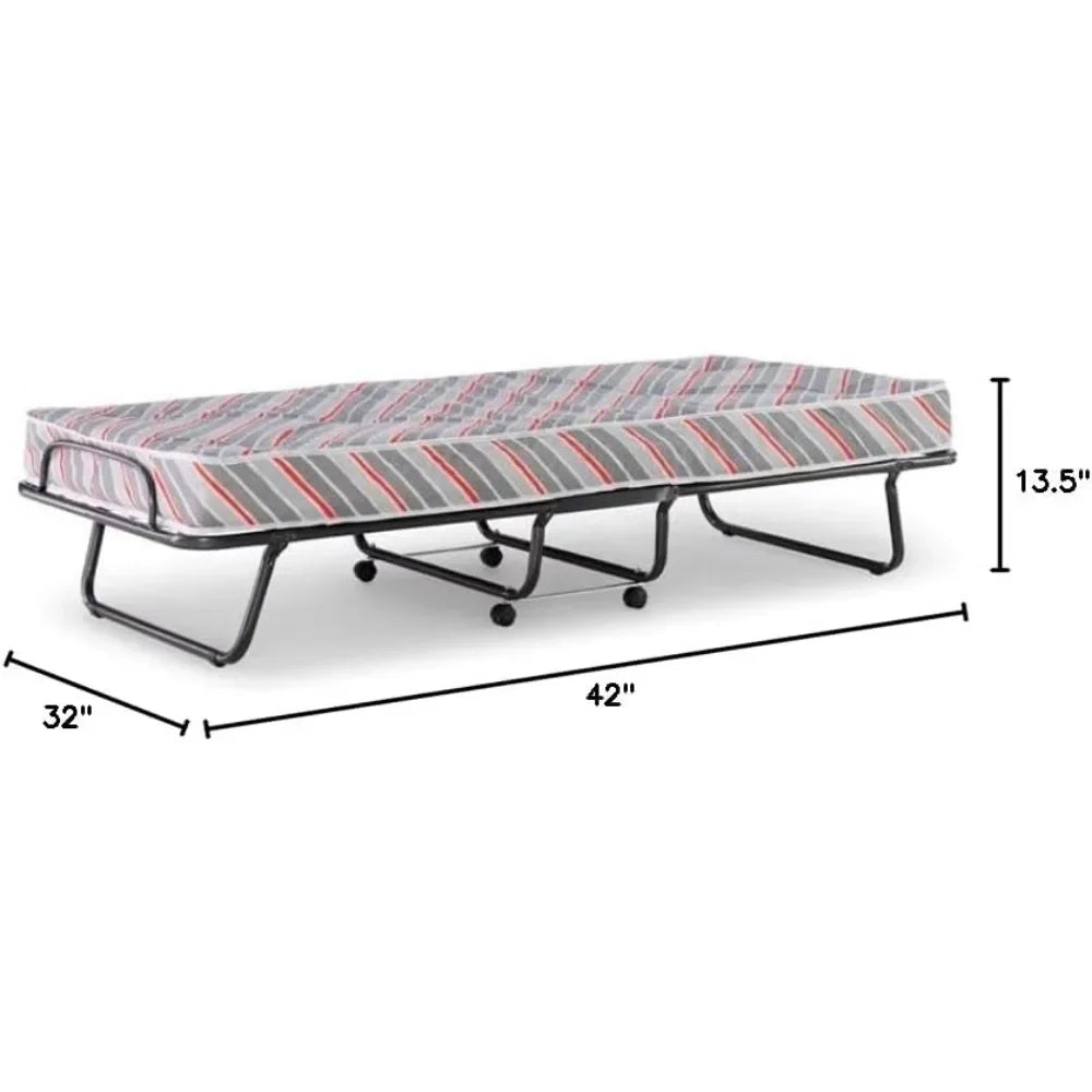 Folding Bed Frame with Memory Foam Mattress，Crafted from a Metal frame with Firefoam Mattress，Folding Bed Frame