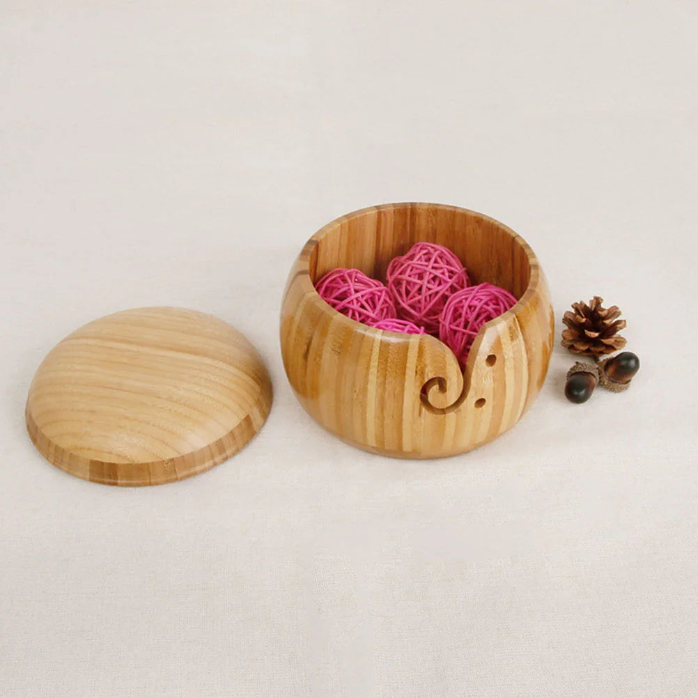 Creative Bowl Durable Bamboo Bowl Yarn Storage Bowl Crochet Wool Organizer for Home (Without Lid) crochet yarn storage