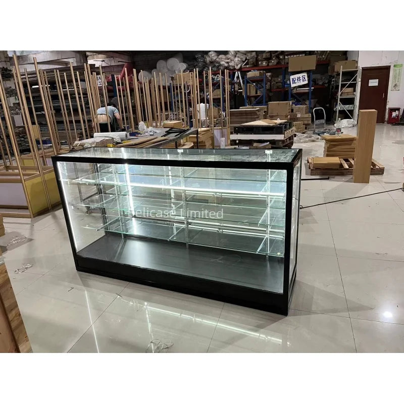 Custom, Hot Sale Aluminum Frame Display Jewelry Watch Shop Tempered Glass Locking Cabinet Full Display Showcase