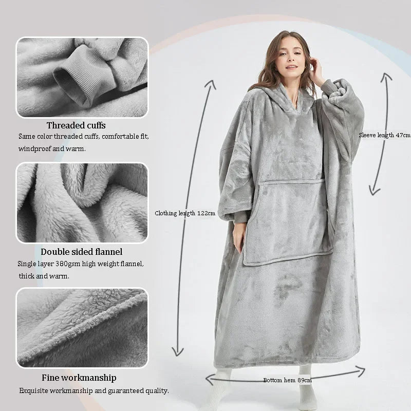 Wearable Blanket Hoodie for Women and Men, Oversized Hooded Blankets Sweatshirt, Cozy and Warm Fleece Blanket with Sleeves