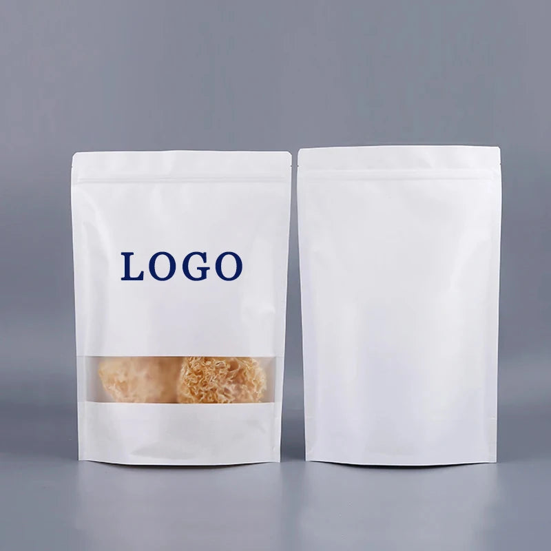 White Kraft Paper Bag,Frosted Window,Waterproof,Nut,Biscuit,Food,Packaging Bags,Custom Logo, Best Selling