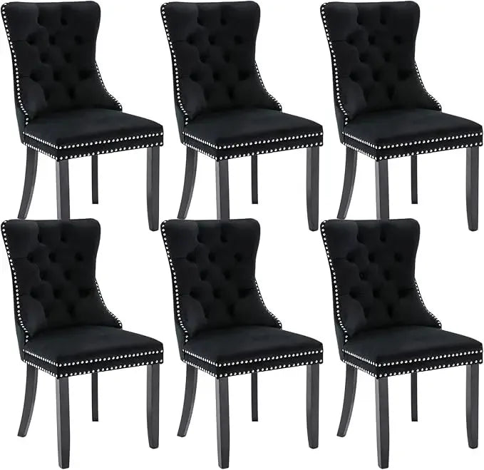 Tufted Dining Chairs Set of 6, Velvet Upholstered Dining ChairsSolid Wood Dining Chairs for Kitchen/Bedroom/Dining Room