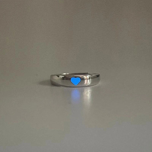 2x Luminous Joint Ring Teen Girl Women Fluorescent Dainty-Blue Love-Heart Rings