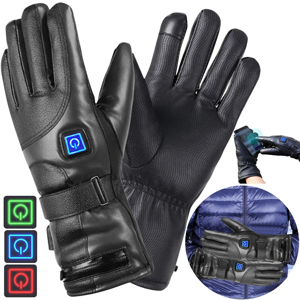 Waterproof Heating Gloves 3 Temperature Levels Thermal Touchscreen Gloves Cold Weather Gloves for Outdoor Motorcycle Ski Cycling