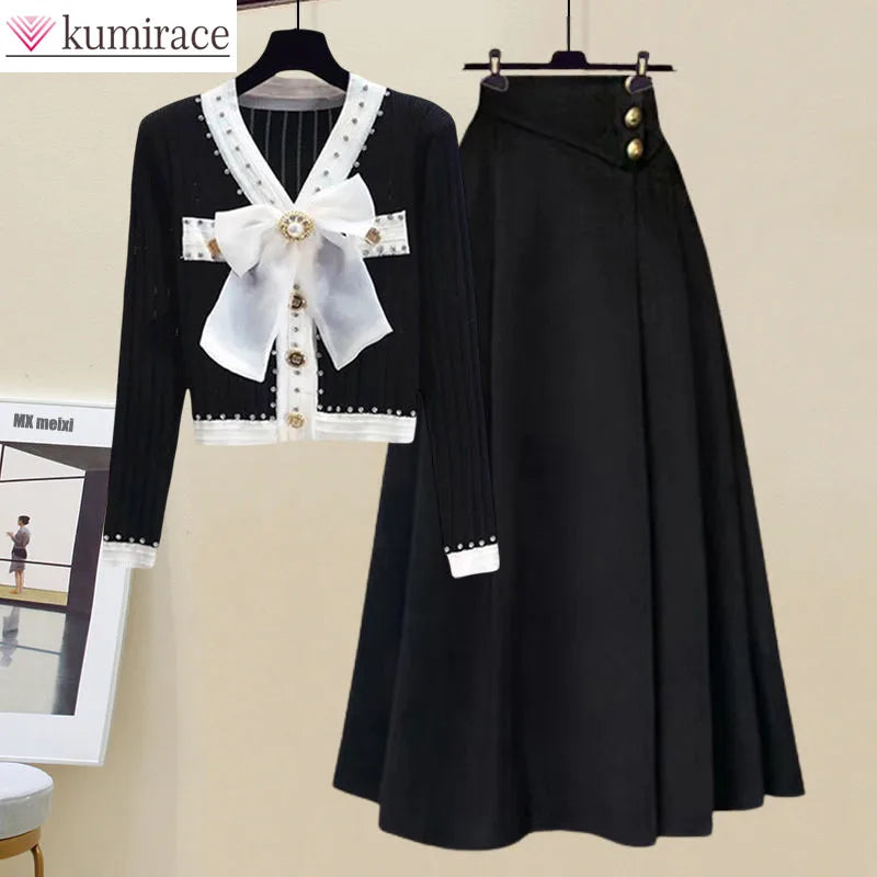 Spring and Autumn Season Set Women's New Korean Edition Design Feels Slim, Slim Cardigan Versatile Half Skirt Two Piece Set