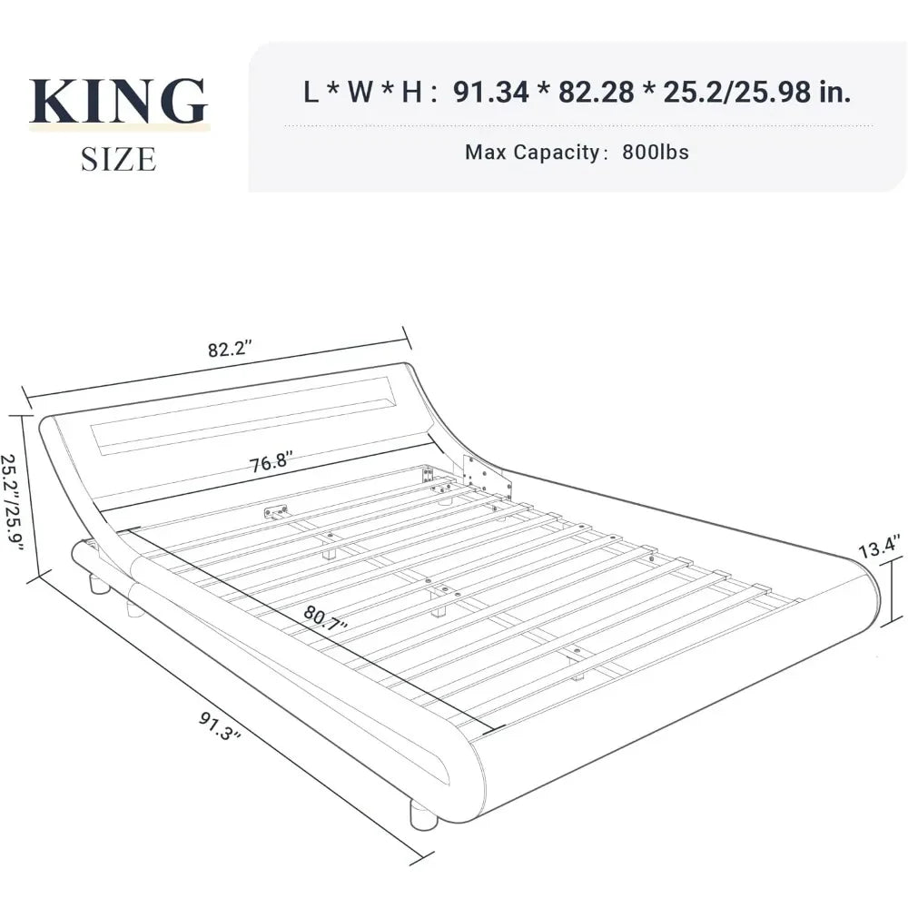 King Size LED Platform Bed Frame with Adjustable Headboard/No Box Spring Need/Easy Assembly Bed Frame